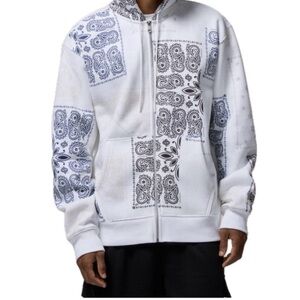 Men's XXL Phader Fleece Full-Zip Hoodie White/Cream/Blue/Black Paisley Jacket
